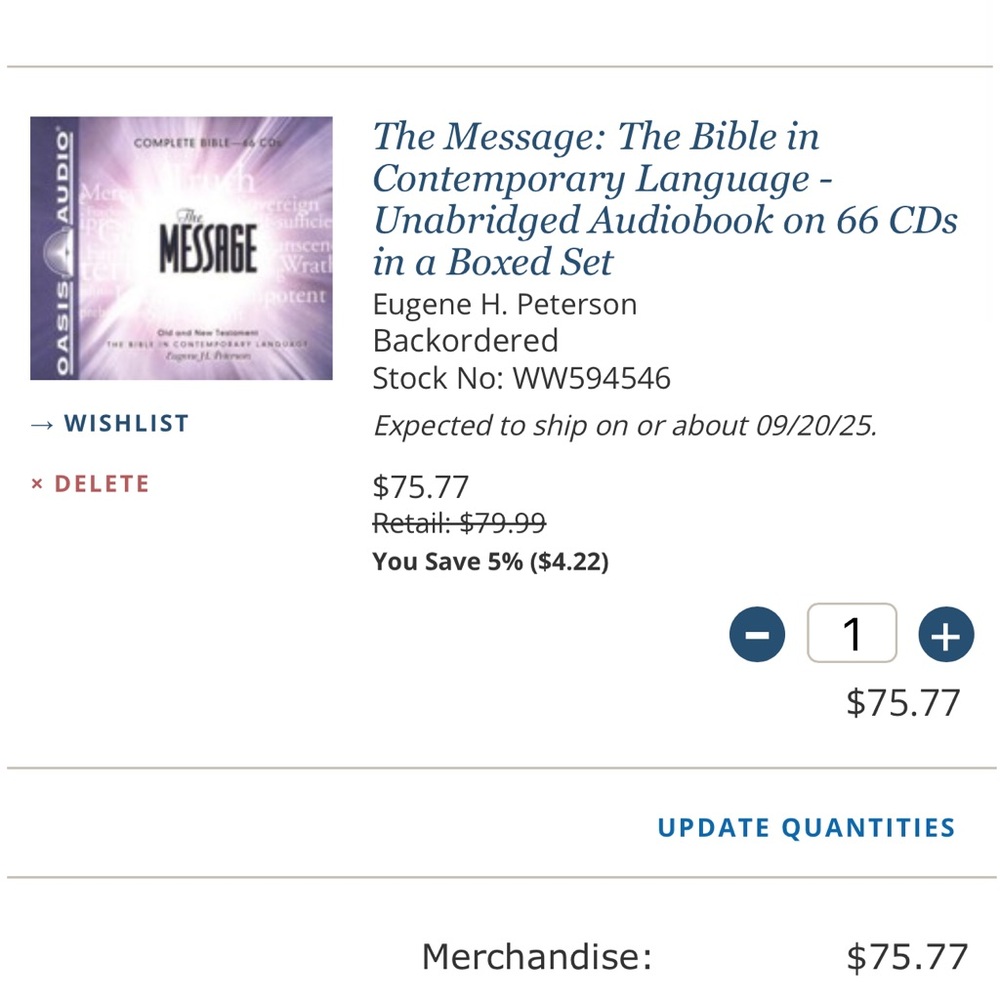 The Message Bible 66 CDs Audio Old and New Testament Oasis Audio Eugene Peterson